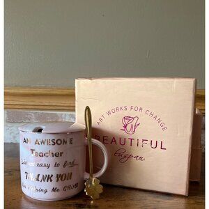 Beautiful Teacher Appreciation Educator  Mug & Gold Flower Spoon Gift Set